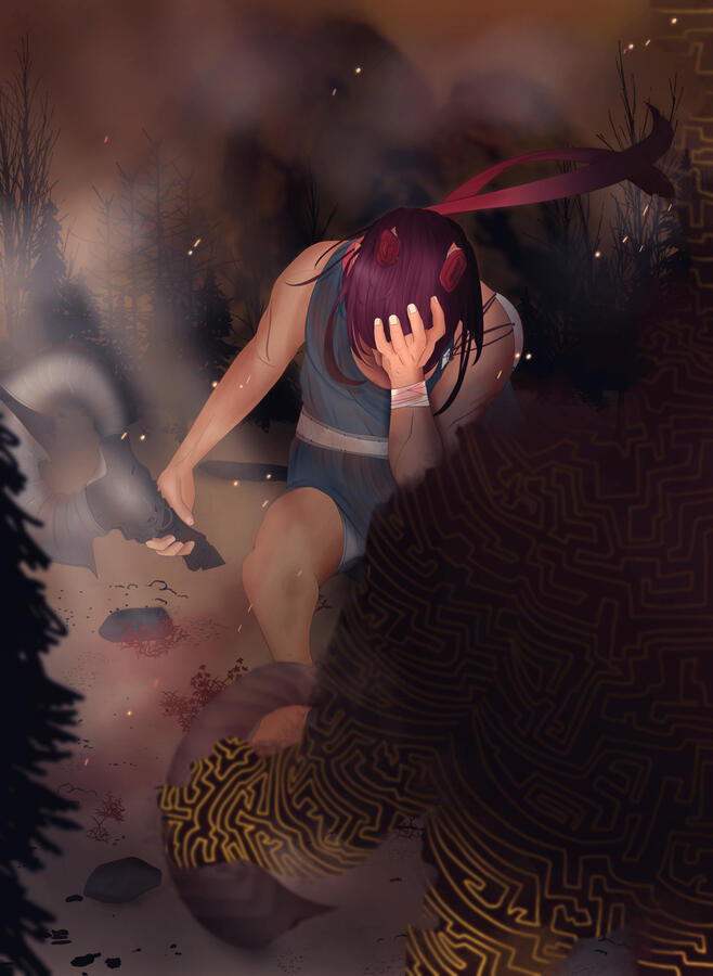 [NieR Weapon Story Zine] Original Character Illustration: Labyrinth&#39;s Whisper. | Art and design by me.